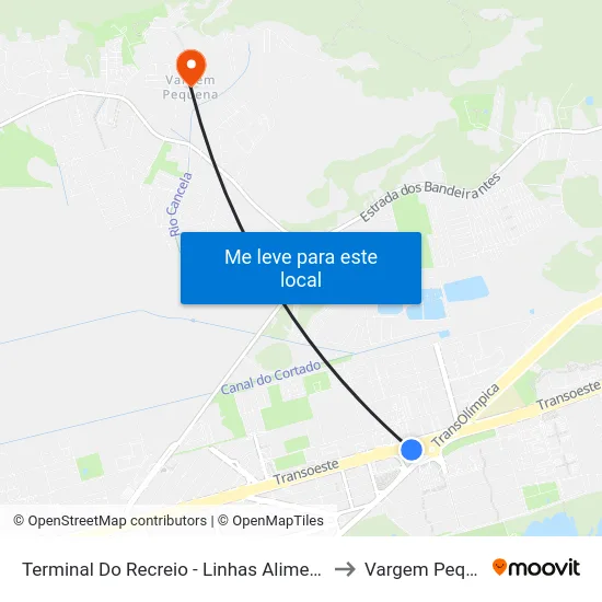 Terminal Do Recreio - Linhas Alimentadoras to Vargem Pequena map
