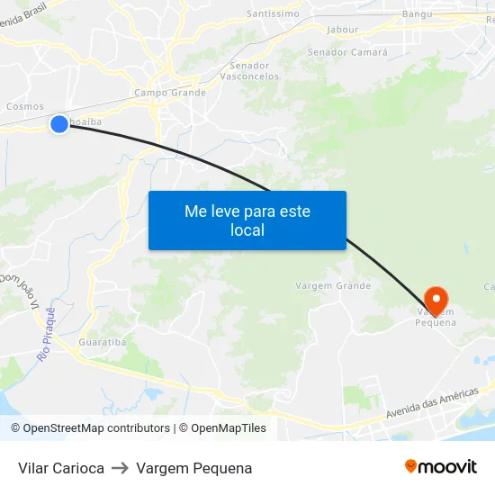 Vilar Carioca to Vargem Pequena map