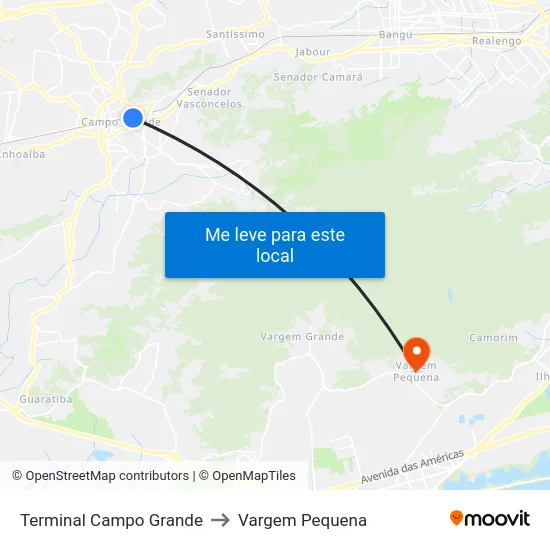 Terminal Campo Grande to Vargem Pequena map