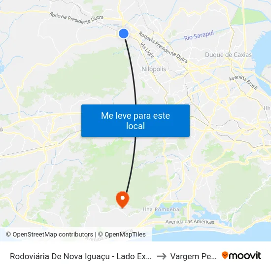 Rodoviária De Nova Iguaçu - Lado Externo 1 (Evanil) to Vargem Pequena map