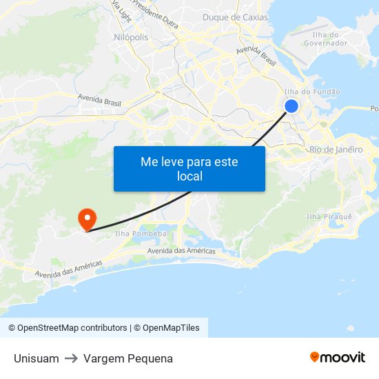 Unisuam to Vargem Pequena map