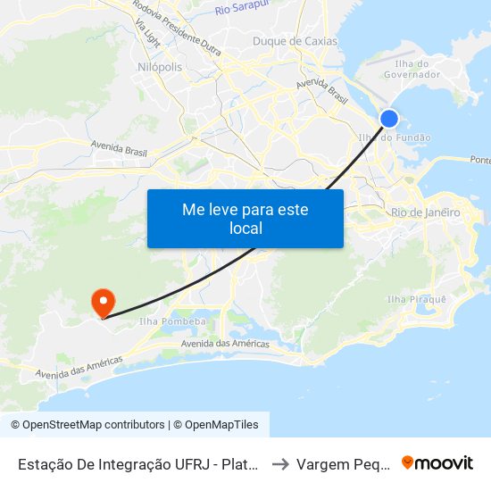 Estação De Integração UFRJ - Plataforma A to Vargem Pequena map