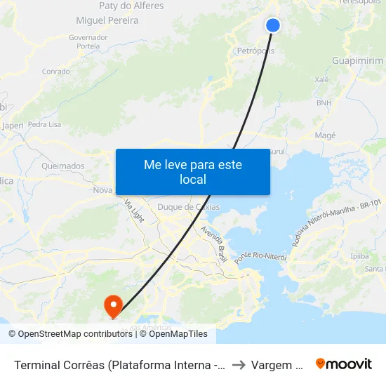 Terminal Corrêas (Plataforma Interna - Linhas Alimentadoras) to Vargem Pequena map