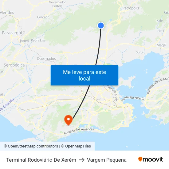 Terminal Rodoviário De Xerém to Vargem Pequena map