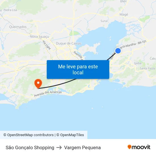 São Gonçalo Shopping to Vargem Pequena map