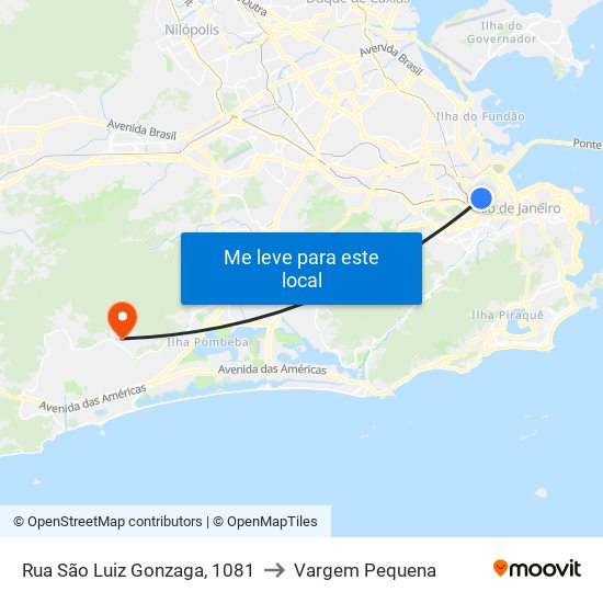 Rua São Luiz Gonzaga, 1081 to Vargem Pequena map