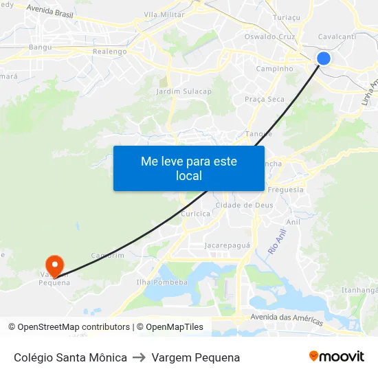 Colégio Santa Mônica to Vargem Pequena map