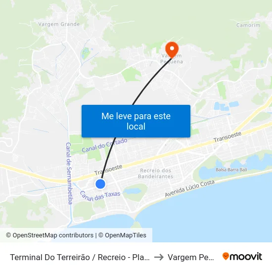 Terminal Do Terreirão / Recreio - Plataforma A5 to Vargem Pequena map