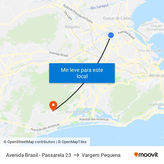 Avenida Brasil - Passarela 23 to Vargem Pequena map