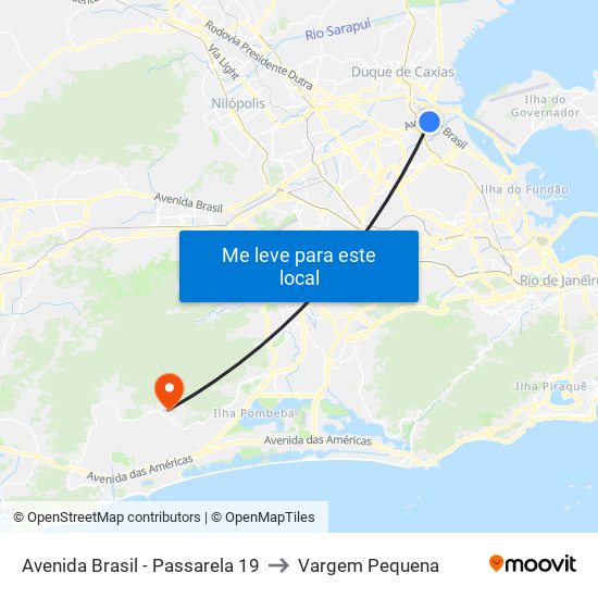 Avenida Brasil - Passarela 19 to Vargem Pequena map