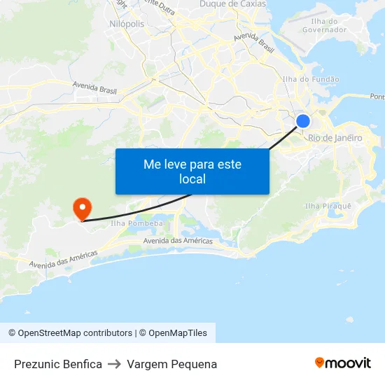 Prezunic Benfica to Vargem Pequena map