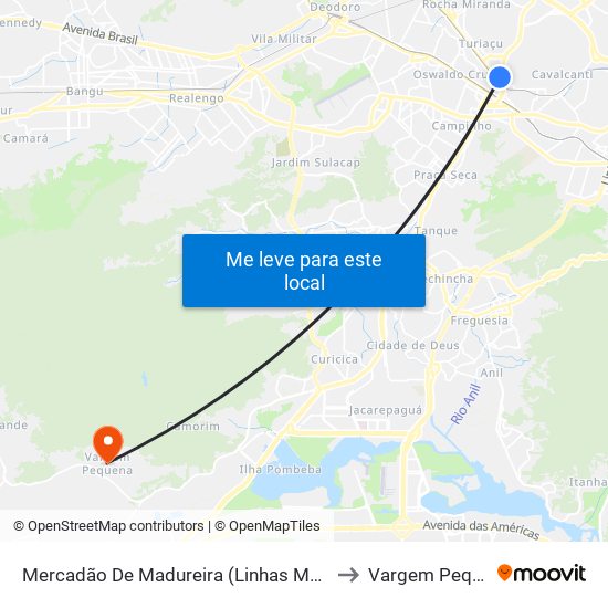 Mercadão De Madureira (Linhas Municipais) to Vargem Pequena map
