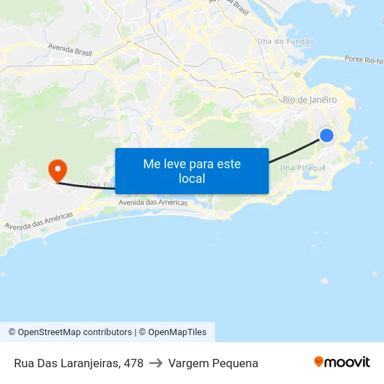 Rua Das Laranjeiras, 478 to Vargem Pequena map