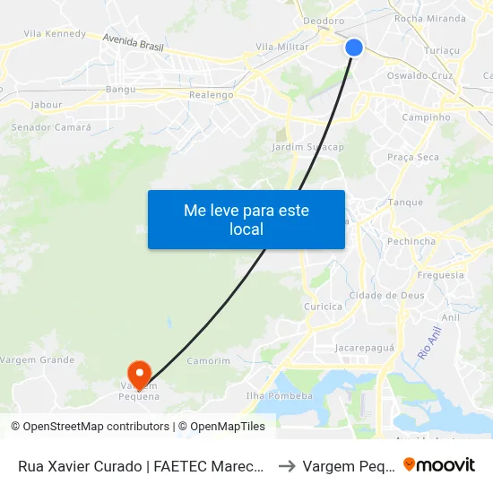 Rua Xavier Curado | FAETEC Marechal Hermes to Vargem Pequena map