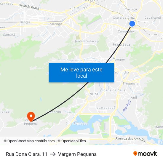 Rua Dona Clara, 11 to Vargem Pequena map