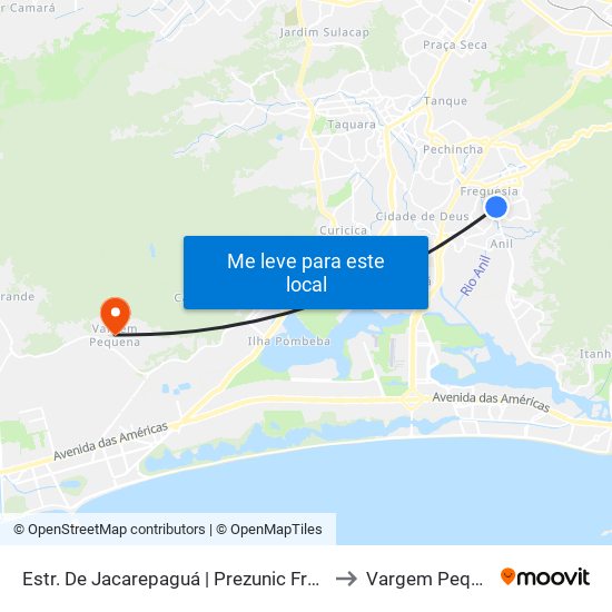 Estr. De Jacarepaguá | Prezunic Freguesia to Vargem Pequena map