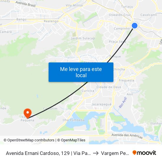 Avenida Ernani Cardoso, 129 | Via Padre Telêmaco to Vargem Pequena map