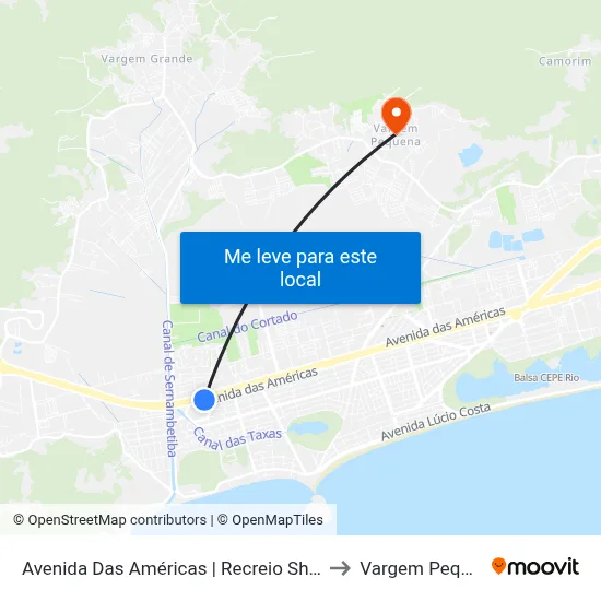 Avenida Das Américas | Recreio Shopping to Vargem Pequena map