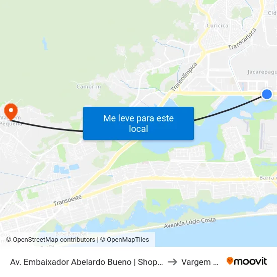 Av. Embaixador Abelardo Bueno | Shopping Metropolitano Barra to Vargem Pequena map