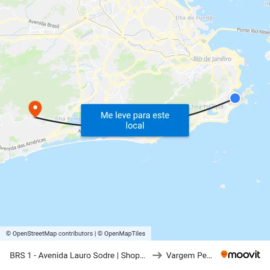 BRS 1 - Avenida Lauro Sodre | Shopping Rio Sul to Vargem Pequena map