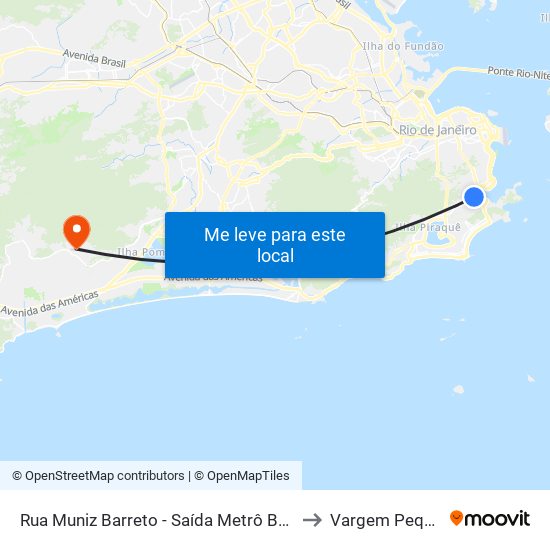 Rua Muniz Barreto - Saída Metrô Botafogo to Vargem Pequena map