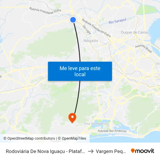 Rodoviária De Nova Iguaçu - Plataforma A to Vargem Pequena map