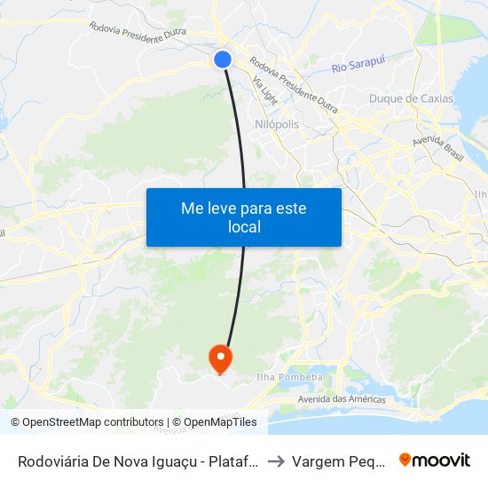 Rodoviária De Nova Iguaçu - Plataforma B to Vargem Pequena map