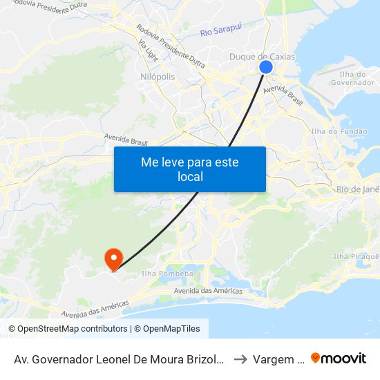 Av. Governador Leonel De Moura Brizola 189 - Centro Duque De Caxias to Vargem Pequena map