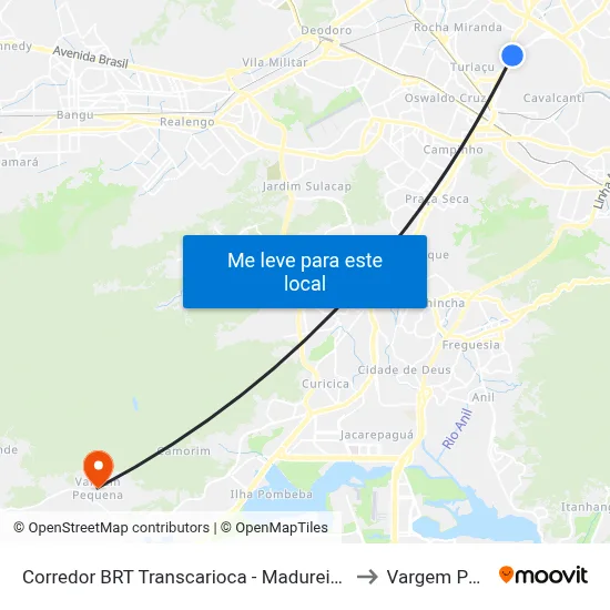 Corredor BRT Transcarioca - Madureira Rio De Janeiro to Vargem Pequena map