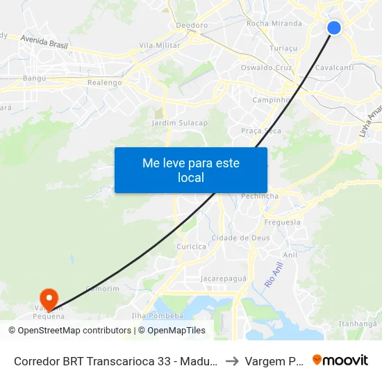 Corredor BRT Transcarioca 33 - Madureira Rio De Janeiro to Vargem Pequena map