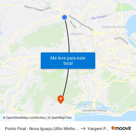 Ponto Final - Nova Iguaçu (Alto Minho / Niturvia / Vila Rica) to Vargem Pequena map