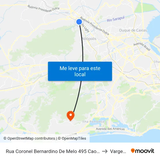 Rua Coronel Bernardino De Melo 495 Caonze Nova Iguaçu - Rio De Janeiro 48765 Brasil to Vargem Pequena map