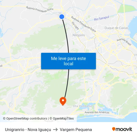 Unigranrio - Nova Iguaçu to Vargem Pequena map