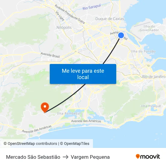 Mercado São Sebastião to Vargem Pequena map
