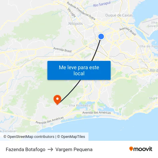 Fazenda Botafogo to Vargem Pequena map