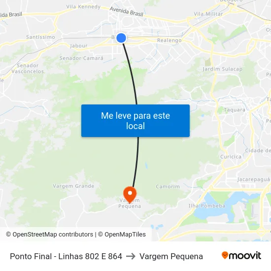 Ponto Final - Linhas 802 E 864 to Vargem Pequena map