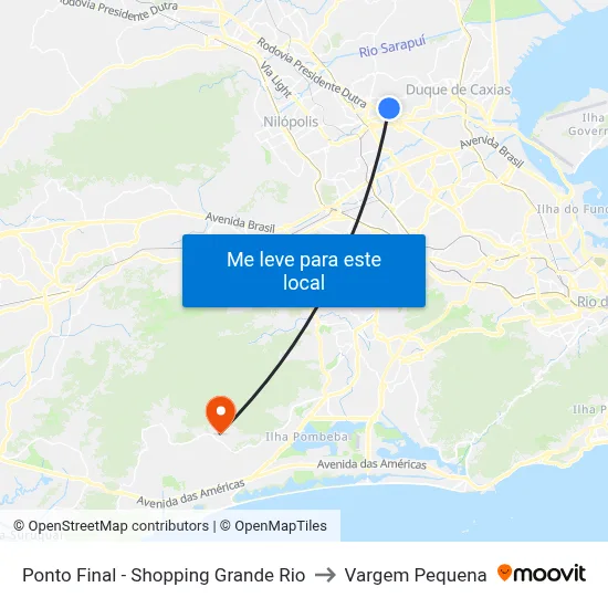 Ponto Final - Shopping Grande Rio to Vargem Pequena map