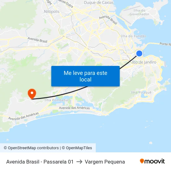 Avenida Brasil - Passarela 01 to Vargem Pequena map