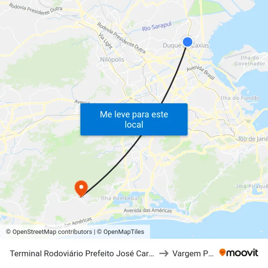 Terminal Rodoviário Prefeito José Carlos Lacerda - Caxias to Vargem Pequena map