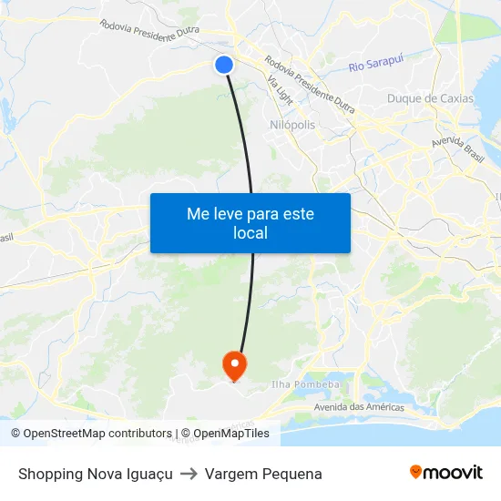 Shopping Nova Iguaçu to Vargem Pequena map