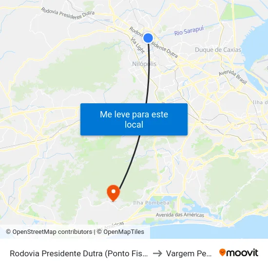 Rodovia Presidente Dutra (Ponto Fiscal - Tinguá) to Vargem Pequena map