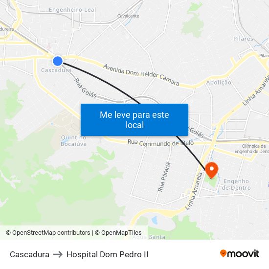 Cascadura to Hospital Dom Pedro II map