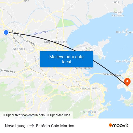 Nova Iguaçu to Estádio Caio Martins map