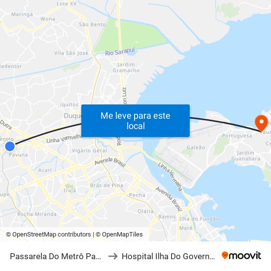 Passarela Do Metrô Pavuna to Hospital Ilha Do Governador map