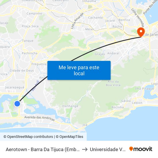 Aerotown - Barra Da Tijuca (Embarque E Desembarque - 1001) to Universidade Veiga De Almeida map