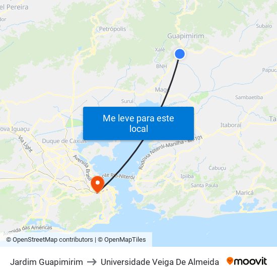 Jardim Guapimirim to Universidade Veiga De Almeida map