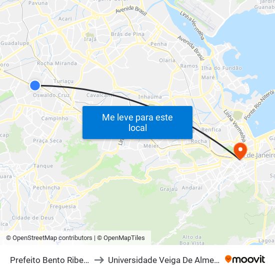 Prefeito Bento Ribeiro to Universidade Veiga De Almeida map