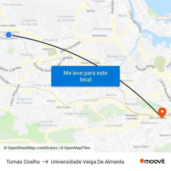 Tomás Coelho to Universidade Veiga De Almeida map