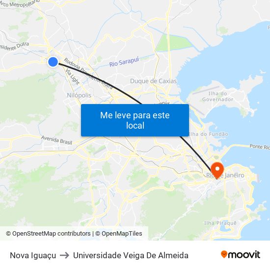Nova Iguaçu to Universidade Veiga De Almeida map
