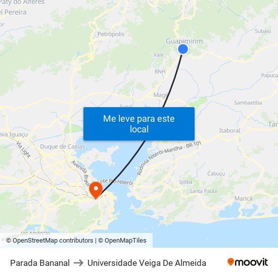 Parada Bananal to Universidade Veiga De Almeida map